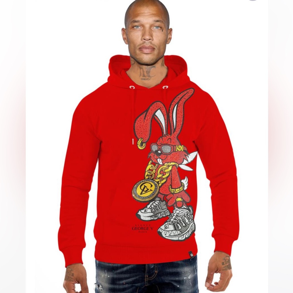 Designer George V From Paris White Hoodie with Red Graphic